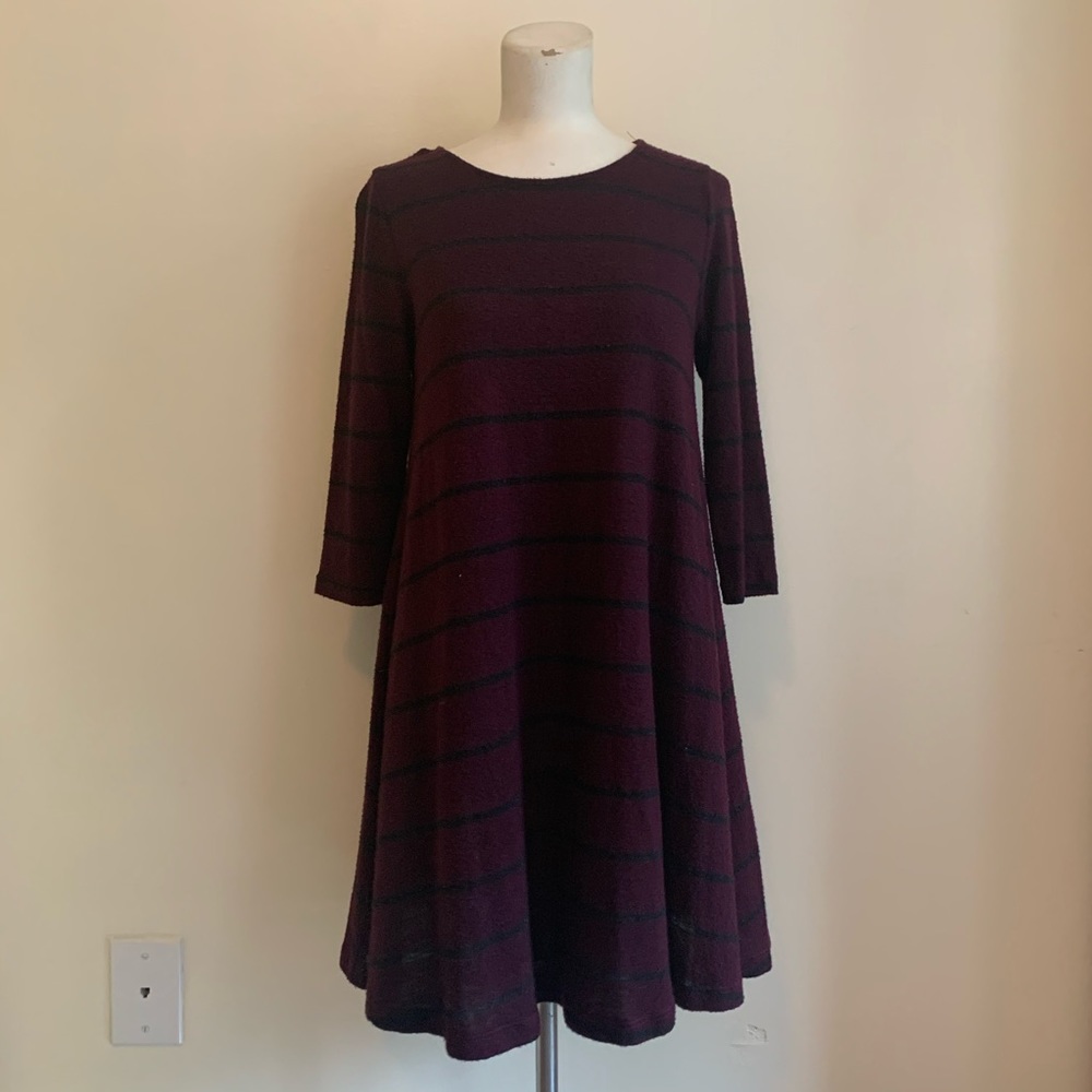 Maroon and black striped sweater dress